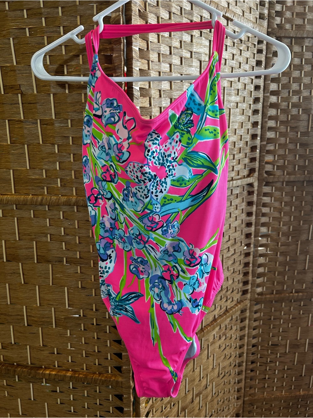 Lilly Pulitzer One Piece Swimsuit Pink Floral Criss Cross Back Sz 10 NWT